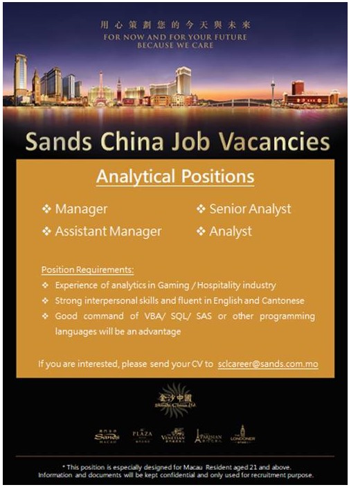 Sands China Job Vacancies - Faculty of Business Administration