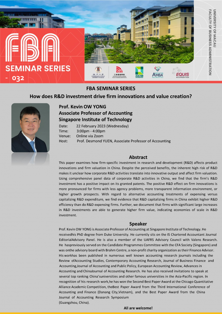 FBA Seminar Series “How does R&D investment drive firm innovations and